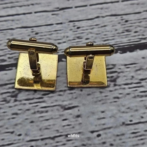 Christian Dior Gold and Navy Blue Logo Cufflinks Vintage with Box - Picture 3 of 3